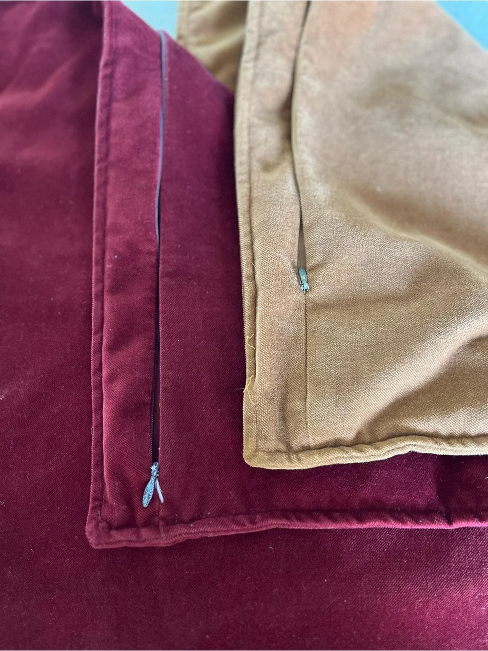 Crate & Barrel Set Of 2 Velvet Throw Pillow Covers Brick Red/Copper 20” Square